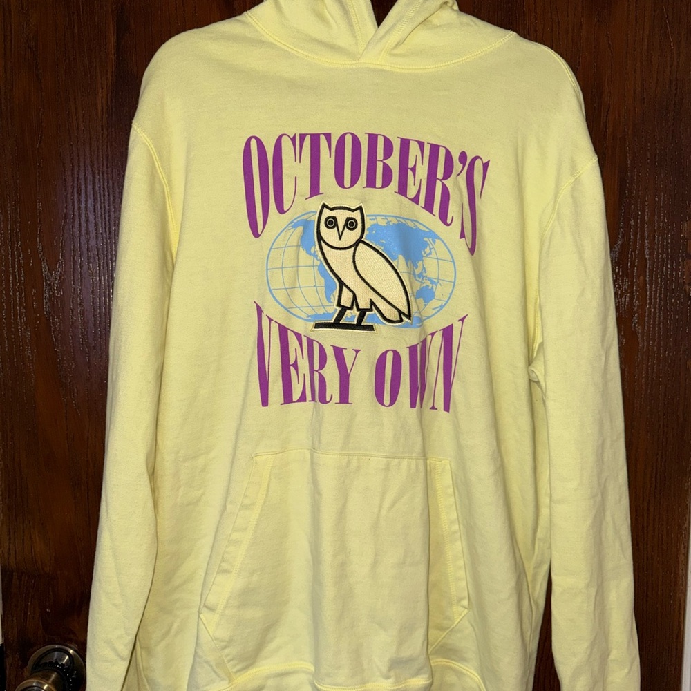 OVO Cream Hoodie with Purple and Blue Graphics